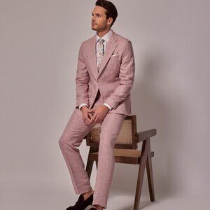 Mens Linen Suit For Beach Wedding - Summer Suit in Pink